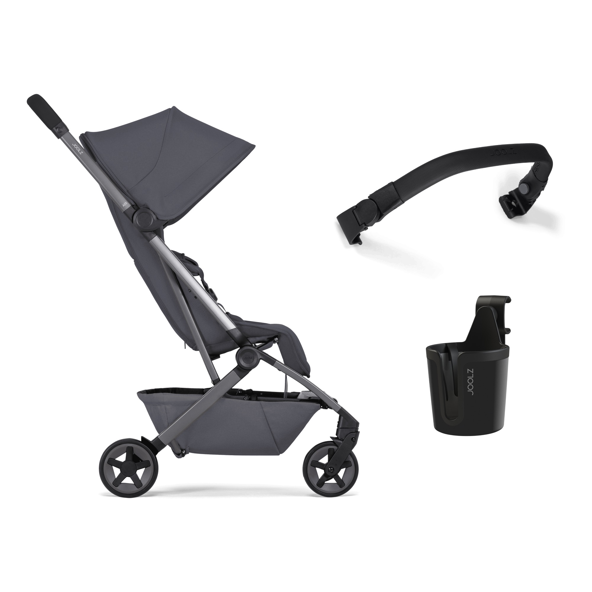 Pachet Carucior cu bara pliabila si suport de pahar Aer2, Stone Grey, Joolz