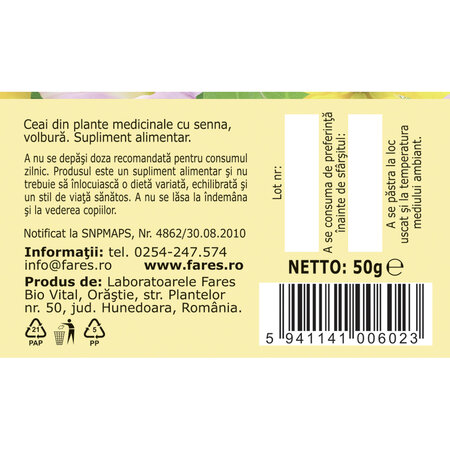 Ceai curatare colon, 50g, Fares 721189