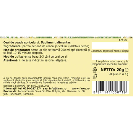 Ceai de coada soricelului, 20 plicuri, Fares 721314