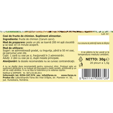 Ceai fructe de Chimion, 20 plicuri, Fares 721324