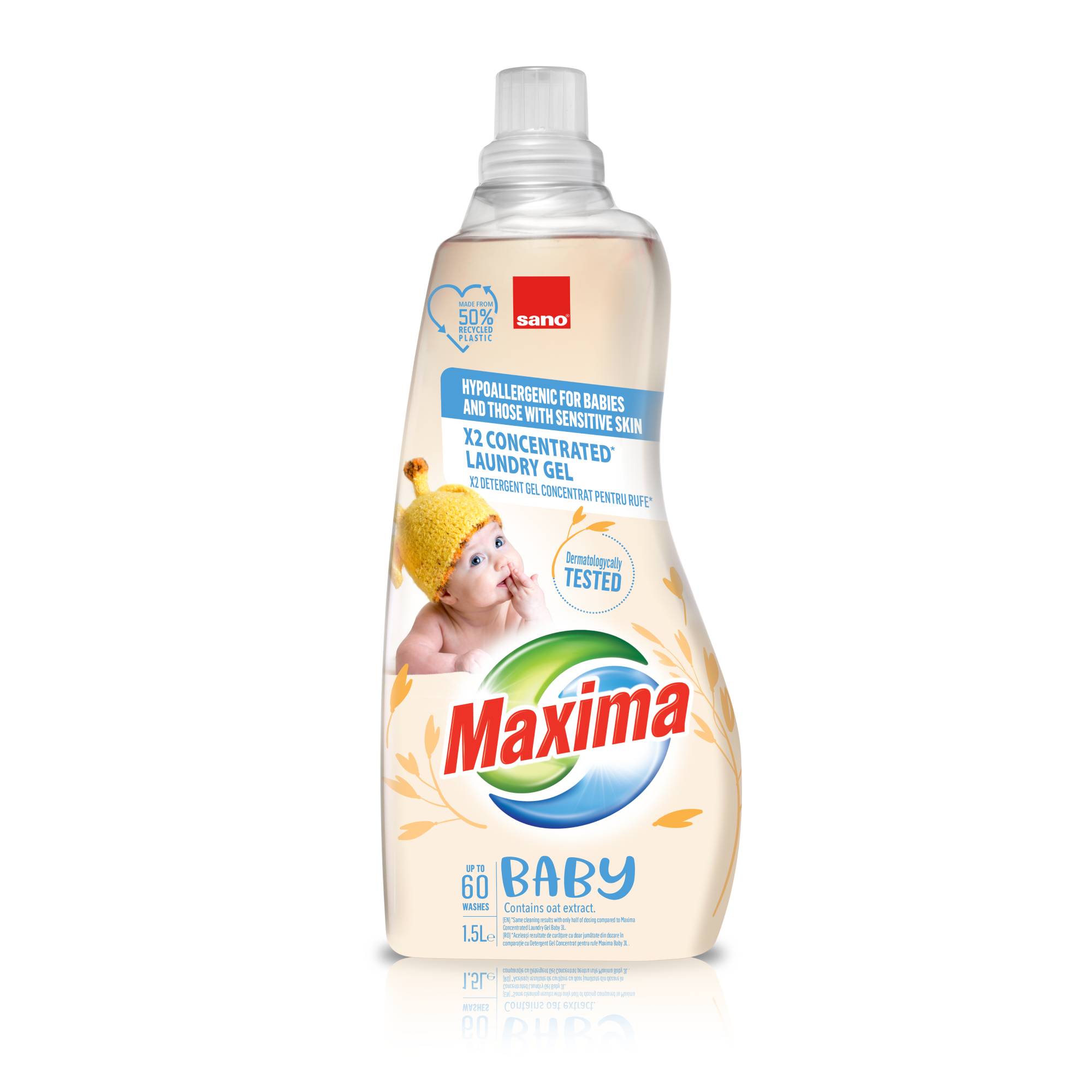 Detergent lichid Power Gel Concentrat Sano Maxima Baby Oat, 60 spalari, 1.5 L, Sano