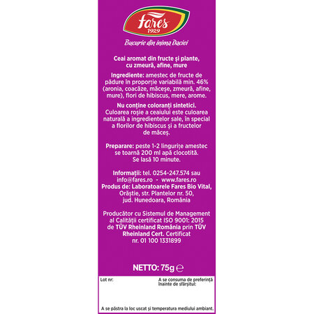 Ceai cu fructe de padure, 75 g, Fares 721532