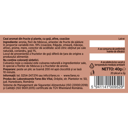 Ceai cu goji si fructe de padure, 20 plicuri, Fares 721584