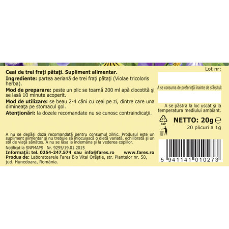Ceai trei frati patati, 20 plicuri, Fares 721742