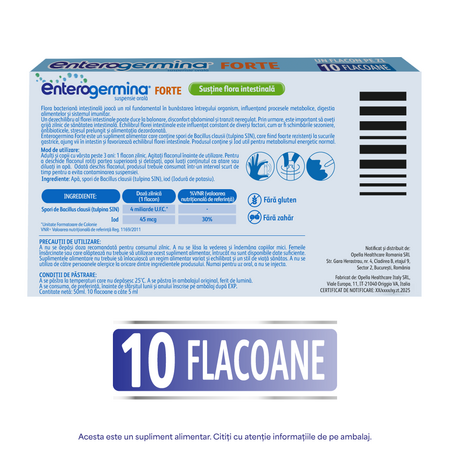 Enterogermina Forte suspensie orala, 10 flacoane, Opella 722249