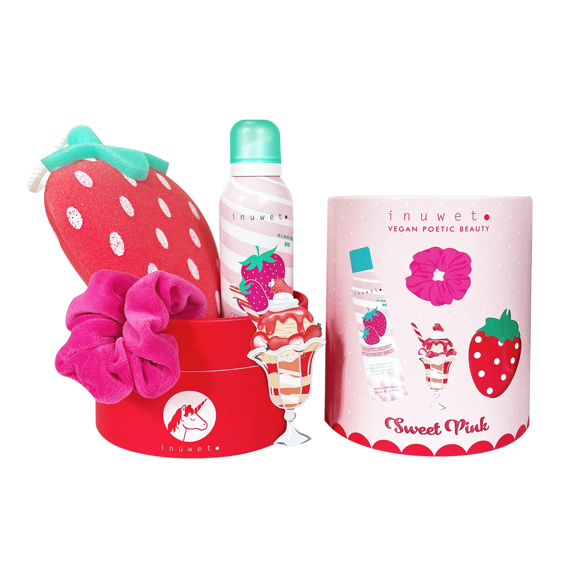 Set 4 produse de baie, Sweet Pink, Inuwet