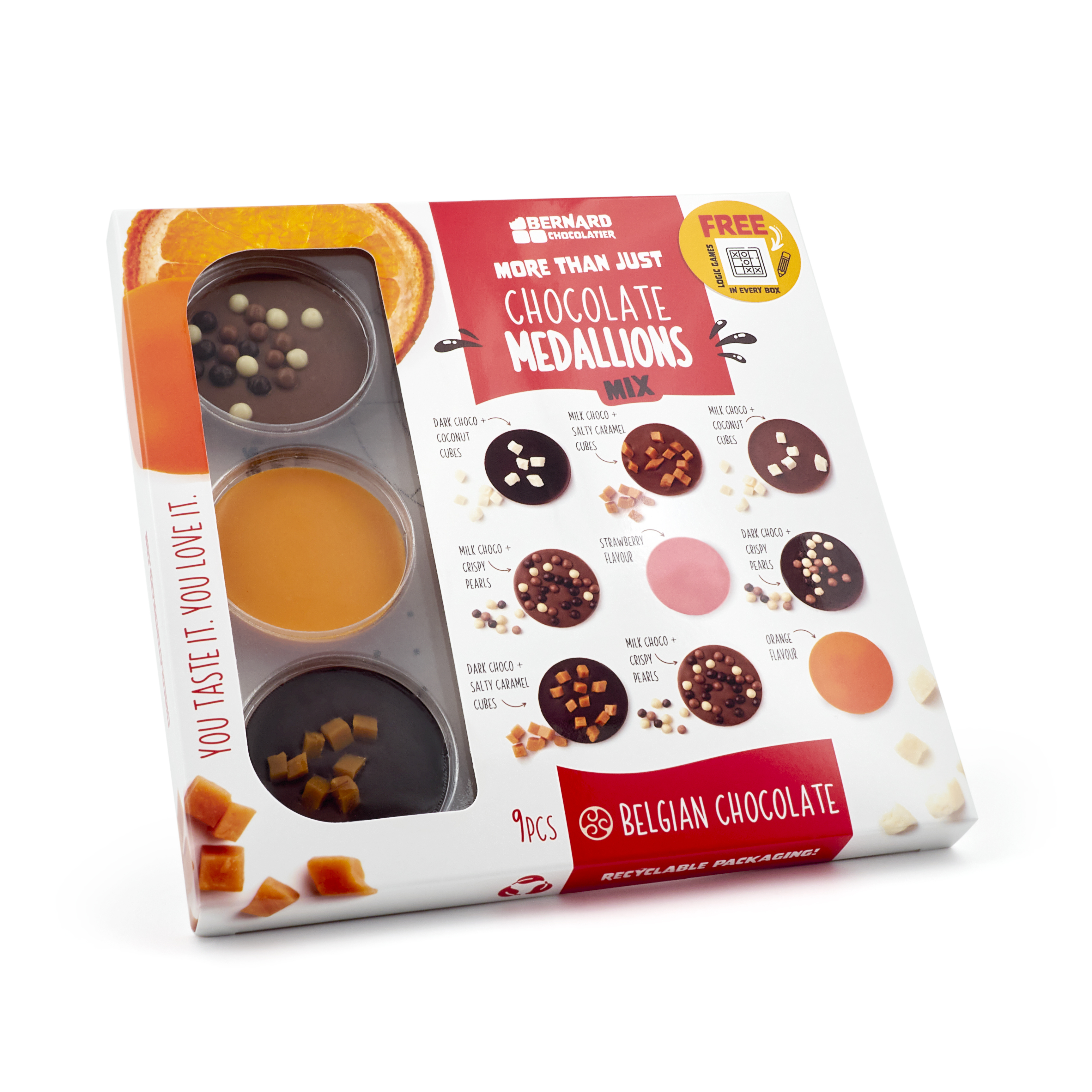 Mix de ciocolata belgiana cu lapte, Medallions, 105 g, Bernard Chocolatier