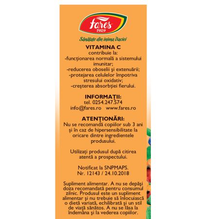 Vitamina C 500 naturala, 10 plicuri, Fares 722346