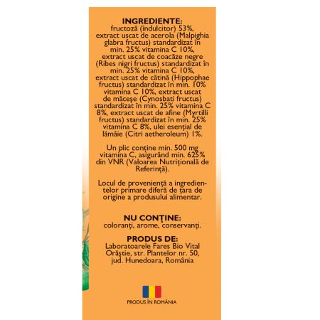 Vitamina C 500 naturala, 10 plicuri, Fares 722345