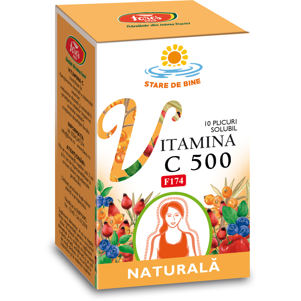 Vitamina C 500 naturala, 10 plicuri, Fares