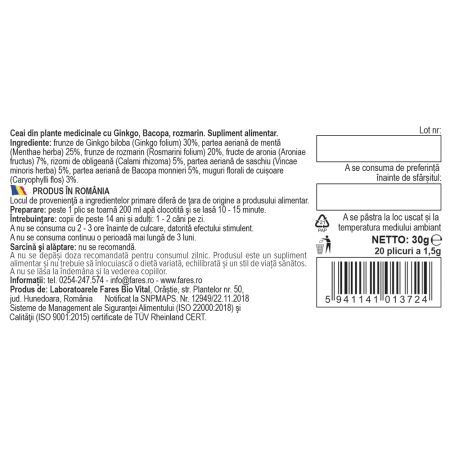 Ceai Concentrare, 20 plicuri, Fares 722480