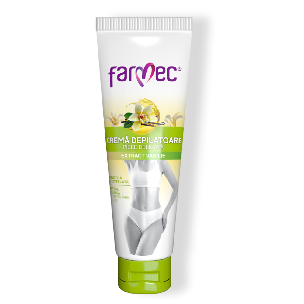 Crema depilatoare cu extract de vanilie pentru piele sensibila, 150 ml, Farmec