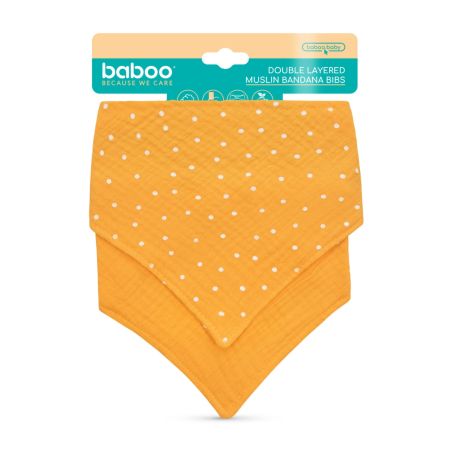 Bandana din muselina cu strat dublu, 0 luni+, portocaliu, 2 bucati, Baboo