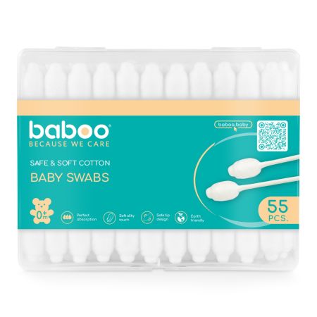 Betisoare bumbac pentru bebelusi cu protectie, 55 bucati, Baboo