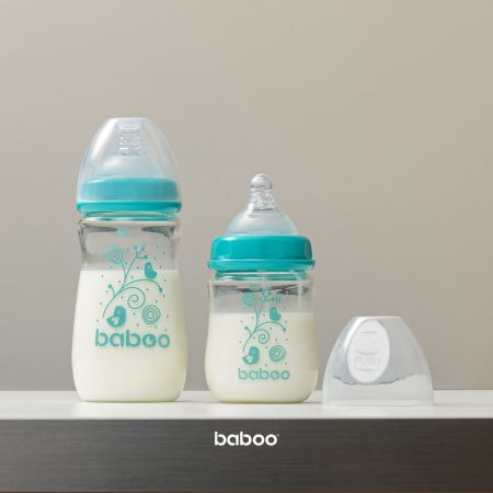 Biberon din sticla anticolici, 0 luni+, 150 ml, Baboo 722579