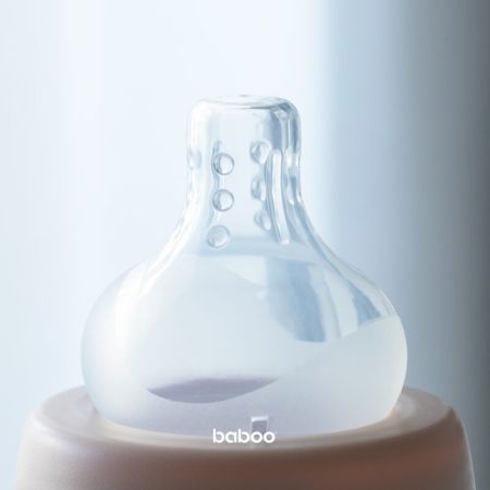 Tetina din silicon anticolici cu 3 valve, Debit rapid, 6 luni+, 2 bucati, Baboo 722617