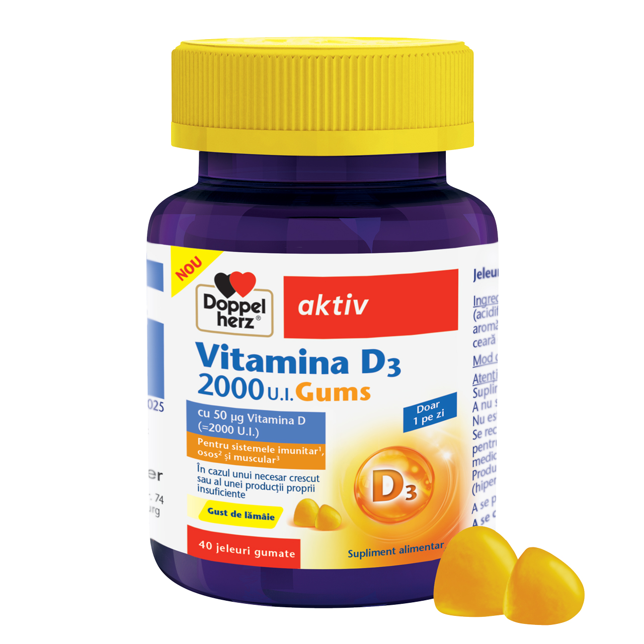 Jeleuri gumate cu vitamina D, 2000 UI, 40 jeleuri, Doppelherz