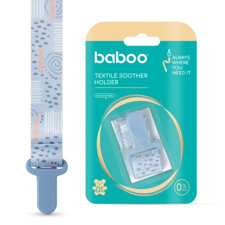Suport pentru suzeta din material textil, 0 luni+, Bleu, Baboo