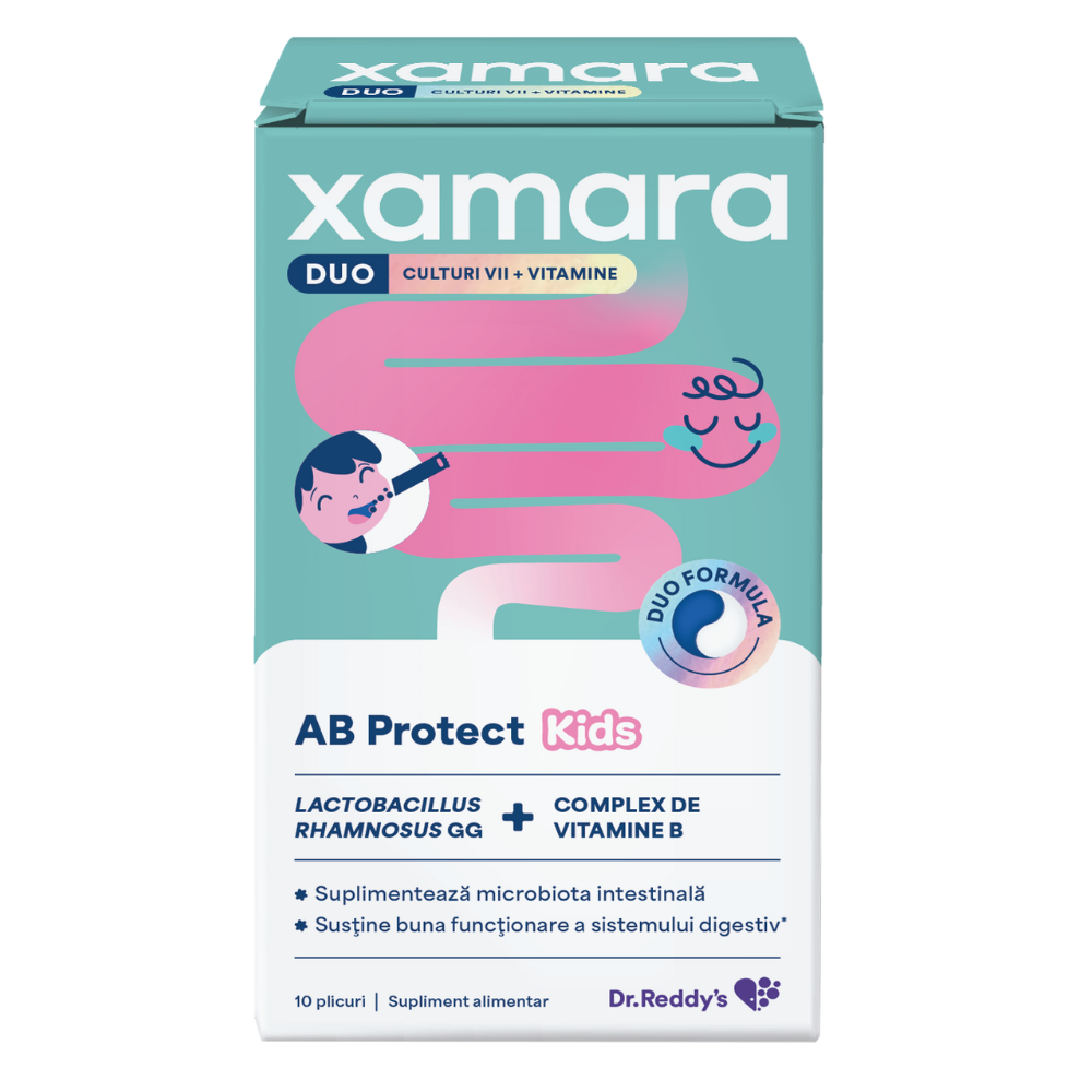 Xamara Duo AB Protect Kids cu aroma de fructe de padure, 10 plicuri orodispersabile, Dr Reddys