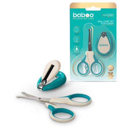 Set ingrijire unghii bebe cu forfecuta si unghiera, Verde, 0 luni+, Baboo 722781