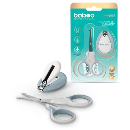 Set ingrijire unghii bebe cu forfecuta si unghiera, Albastru, 0 luni+, Baboo 722784