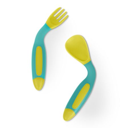 Set lingurita si furculita flexibile, Galben/Verde, 6 luni+, Baboo 722831