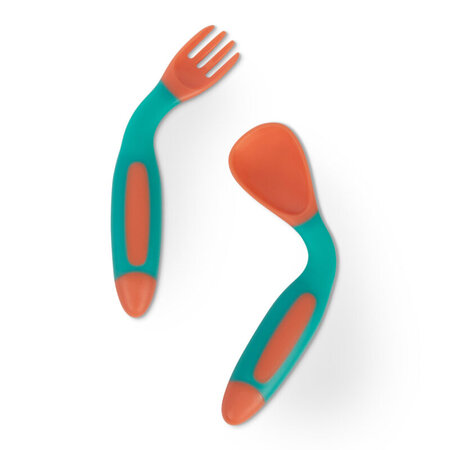 Set lingurita si furculita flexibile, Portocaliu/Verde, 6 luni+, Baboo 722836