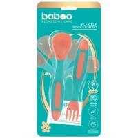 Set lingurita si furculita flexibile, Portocaliu/Verde, 6 luni+, Baboo