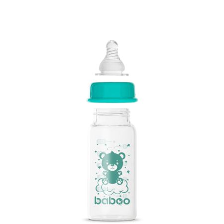 Biberon din sticla anticolici, Gat stramt, 0 luni+, 120 ml, Baboo 722859