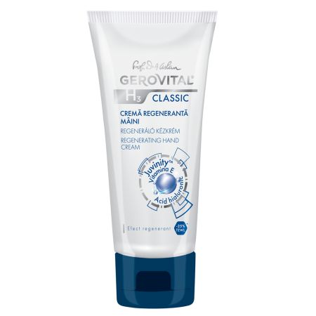 Crema de maini regeneranta si emolienta cu Complex Anti-Age pentru piele uscata Gerovital H3 Classic, 100 ml, Farmec