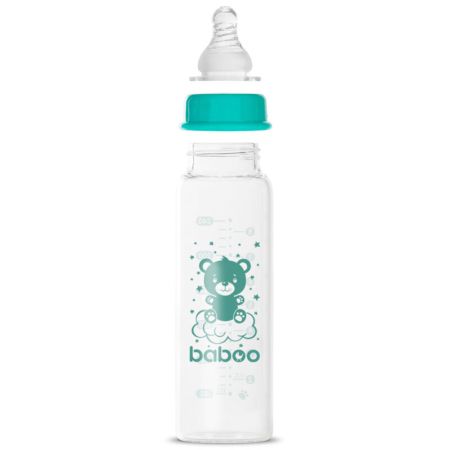 Biberon din sticla anticolici, Gat Stramt, 3 luni+, 240 ml, Baboo 723082