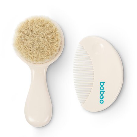 Set perie si pieptene bebe, Alb, 0 luni+, Baboo 723139