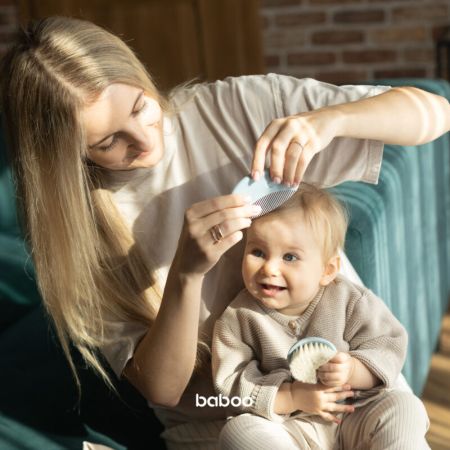 Set perie si pieptene bebe, Albastru, 0 luni+, Baboo 723147