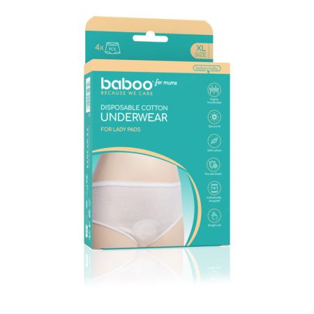 Set chiloti bumbac de unica folosinta, Marimea XL, 4 bucati, Baboo