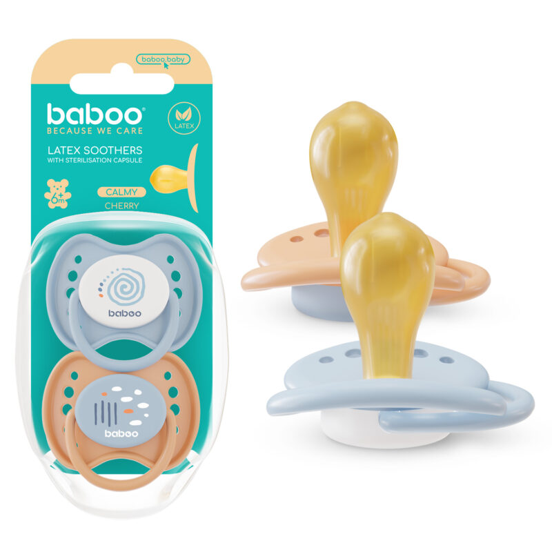 Suzeta rotunda din latex Calmy, 6 luni+, 2 bucati, Baboo