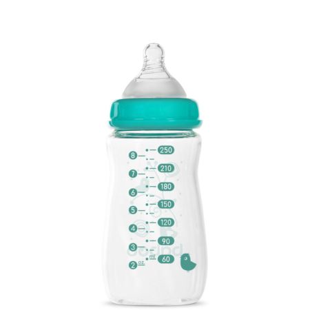 Biberon din sticla anticolici, Gat larg, 3 luni+, 250 ml, Baboo 723202