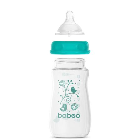 Biberon din sticla anticolici, Gat larg, 3 luni+, 250 ml, Baboo 723203