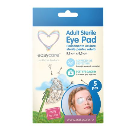 Pansamente oculare sterile pentru adulti, 5.8 cm x 8.3 cm, 5 bucati, Easycare