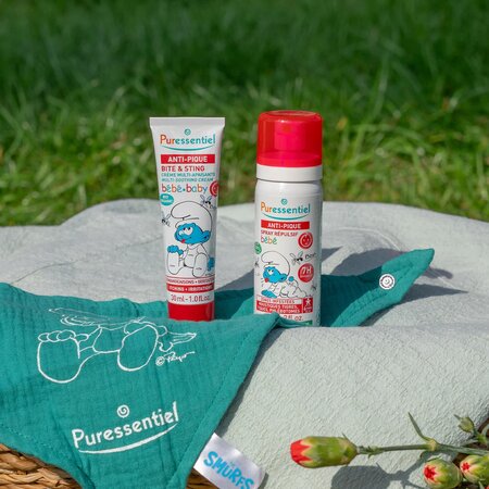 Pachet anti-intepaturi bebelusi cu spray si crema Editie Smurfs, 6 luni+, 60 ml + 30 ml, Puressential 723269