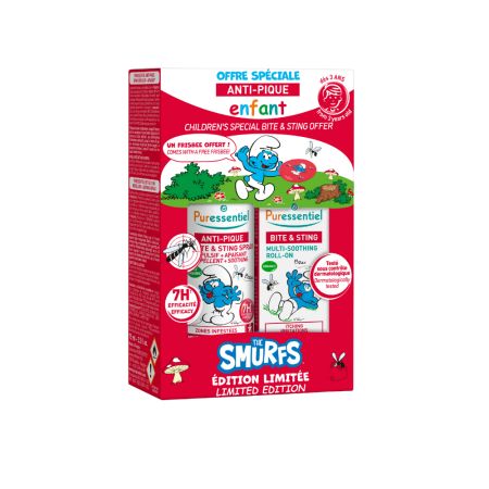 Pachet anti-intepaturi Kids cu spray si roll on calmant Editie Smurfs, 3 ani+, 75 ml + 5 ml, Puressential
