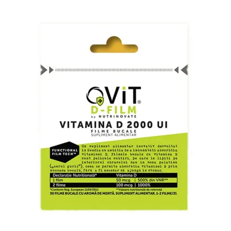 Filme bucale cu vitamina D 2000UI D-film, 30 bucati, Qvit