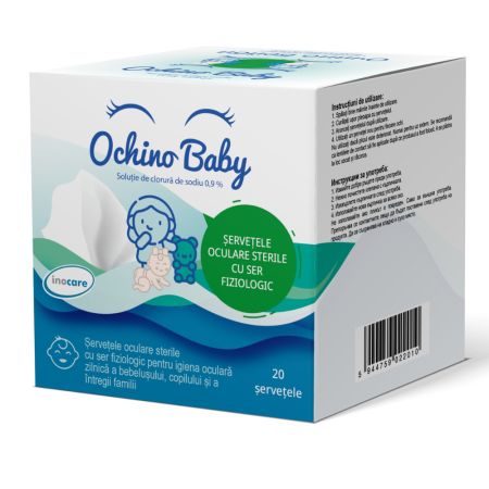 Servetele oculare sterile cu ser fiziologic Ochino Baby, 20 bucati, Inocare Pharm