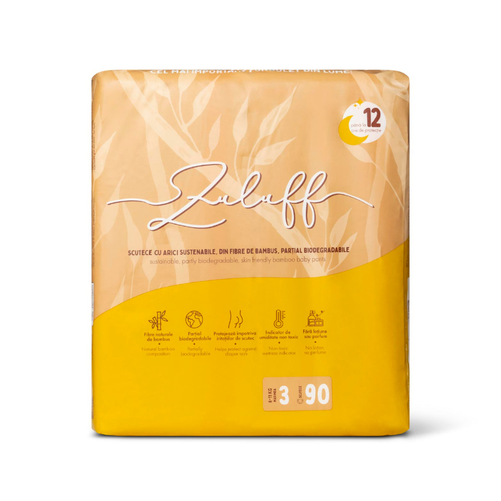 Scutece din bambus, Marimea 3, 6-11 kg, Mega Pack, 90 bucati, Zuluff