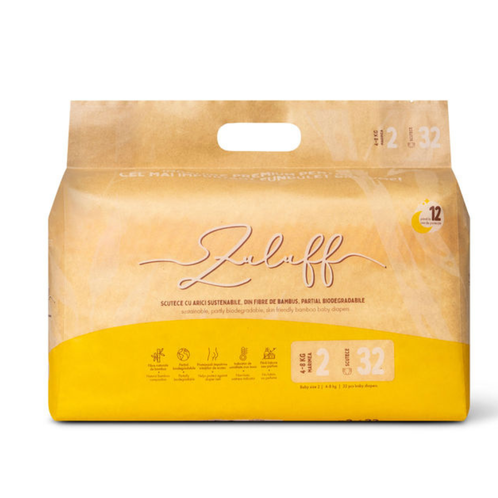 Scutece din bambus sustenabile, Marimea 2, 4-8 kg, 32 bucati, Zuluff
