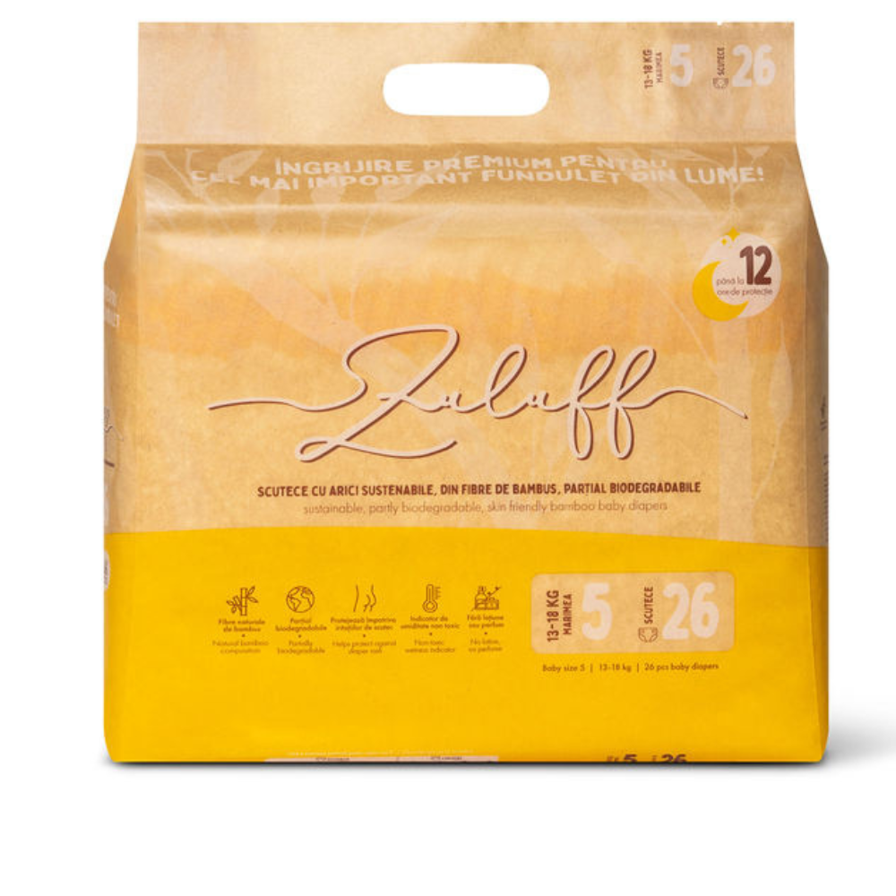 Scutece din bambus sustenabile, Marimea 5, 13-18 kg, 26 bucati, Zuluff