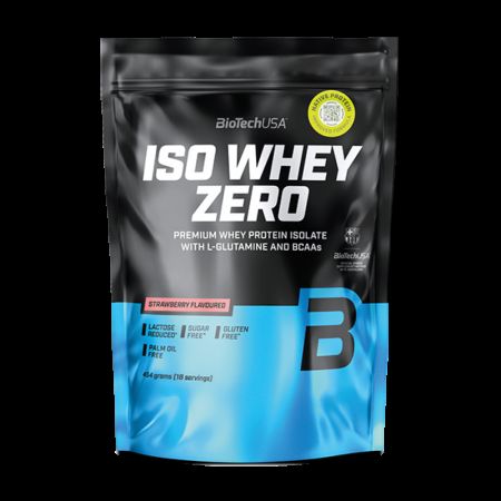 Izolat proteic premium din zer Iso Whey Zero, Strawberry, 454 g, BioTechUSA