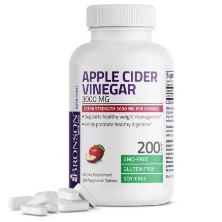 Otet din cidru de mere, 3000 mg, 200 tablete, Bronson