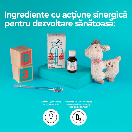 Vitamina D3 pentru copii Daily-D3 Jr Good Routine, 500 UI, 15 ml, Secom 763419