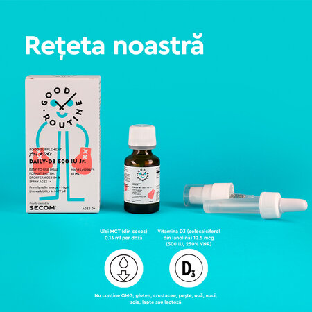 Vitamina D3 pentru copii Daily-D3 Jr Good Routine, 500 UI, 15 ml, Secom 763418