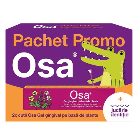 Pachet gel gingival din plante si jucarie de dentitie, 2x20 g, Osa